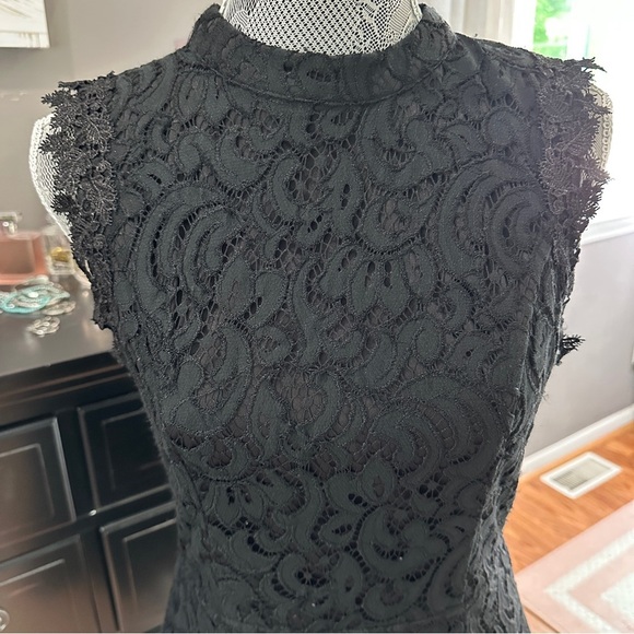 Francesca’s Black Lace Sleeveless Fit & Flare Dress Mini Dress Size Large - Picture 3 of 14